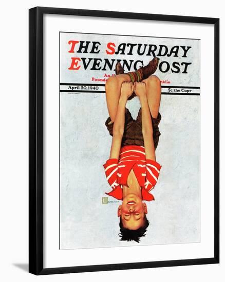 "Hanging Upside Down," Saturday Evening Post Cover, April 20, 1940-Douglas Crockwell-Framed Giclee Print