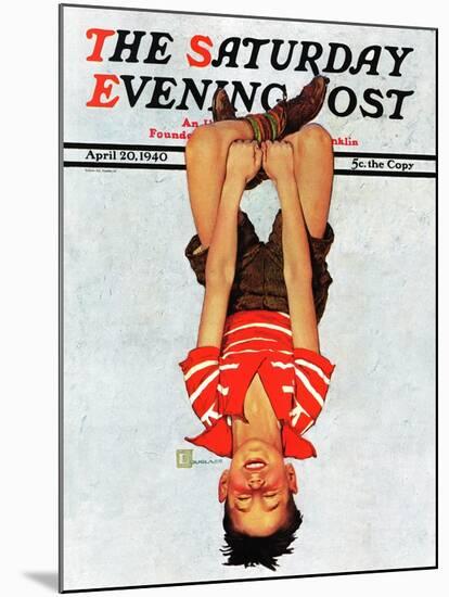 "Hanging Upside Down," Saturday Evening Post Cover, April 20, 1940-Douglas Crockwell-Mounted Giclee Print
