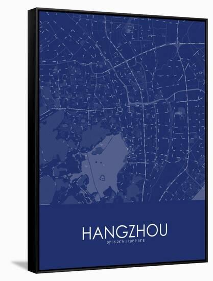 Hangzhou, China Blue Map-null-Framed Stretched Canvas