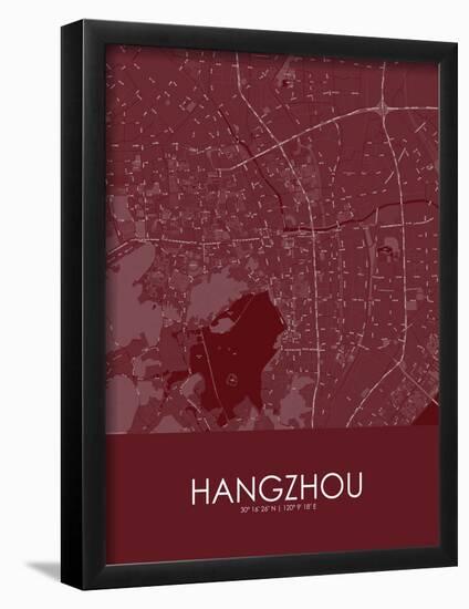 Hangzhou, China Red Map-null-Framed Poster
