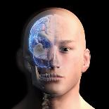 3D rendering of human head and brain with glow, top view on black background.-Hank Grebe-Art Print