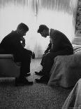 Jack Kennedy Conferring with His Brother and Campaign Organizer Bobby Kennedy in Hotel Suite-Hank Walker-Framed Photographic Print