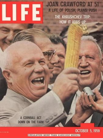 Russian Premier Nikita Khrushchev Holding Up Ear of Corn During Tour of US, October 5, 1959