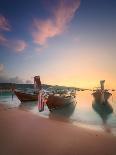 Beautiful Image of Sunset with Colorful Sky and Longtail Boat on the Sea Tropical Beach. Thailand-Hanna Slavinska-Stretched Canvas