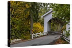 Hannah Covered Bridge spans Thomas Creek in Linn County, Oregon, USA-Chuck Haney-Stretched Canvas