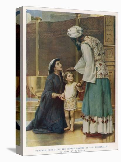 Hannah Wife of Elkanah Takes Her Young Son Samuel to the Temple at Shiloh-Frank W.w. Topham-Stretched Canvas