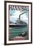 Hannibal, Missouri - Riverboat-Lantern Press-Framed Art Print