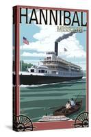 Hannibal, Missouri - Riverboat-Lantern Press-Stretched Canvas