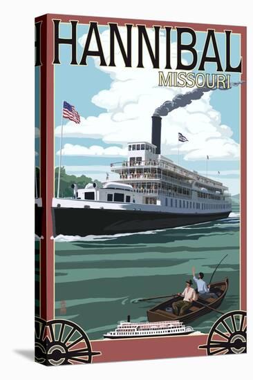 Hannibal, Missouri - Riverboat-Lantern Press-Stretched Canvas