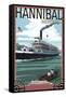 Hannibal, Missouri - Riverboat-Lantern Press-Framed Stretched Canvas