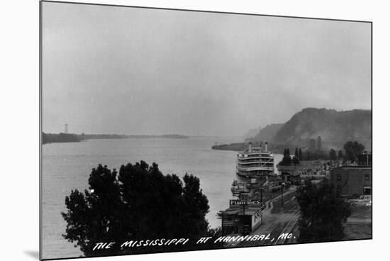 Hannibal, Missouri - View of Mississippi River and Docked Riverboat-Lantern Press-Mounted Art Print