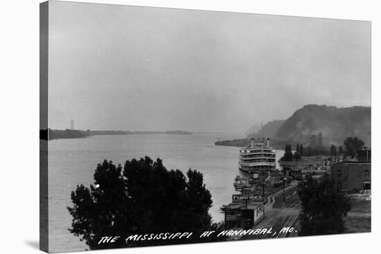 Hannibal, Missouri - View of Mississippi River and Docked Riverboat-Lantern Press-Stretched Canvas