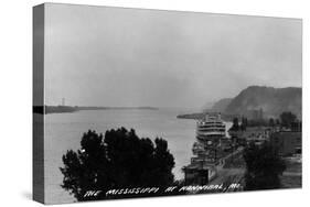 Hannibal, Missouri - View of Mississippi River and Docked Riverboat-Lantern Press-Stretched Canvas