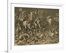 Hannibal's Elephants Attacking Roman Legions-null-Framed Giclee Print