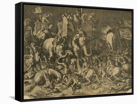 Hannibal's Elephants Attacking Roman Legions-null-Framed Stretched Canvas