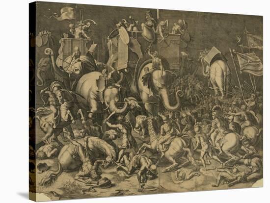 Hannibal's Elephants Attacking Roman Legions-null-Stretched Canvas