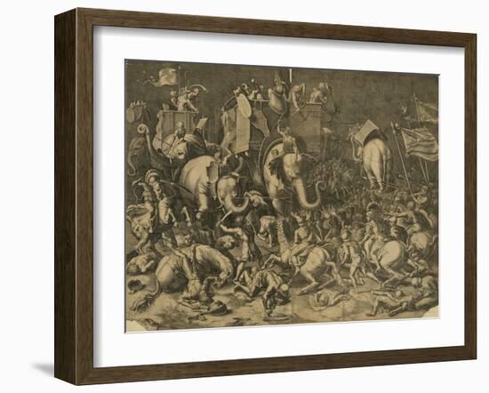 Hannibal's Elephants Attacking Roman Legions-null-Framed Giclee Print