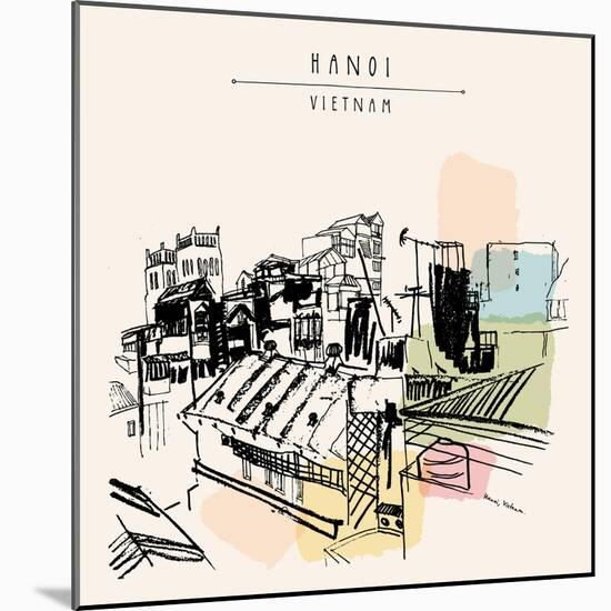 Hanoi, Capital of Vietnam, Southeast Asia. Roofs, Residential Buildings, Catholic Church. Skyline,-babayuka-Mounted Art Print