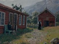 A Girl with Goats by a Fjord-Hans Andreas Dahl-Giclee Print