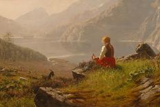 A Girl with Goats by a Fjord-Hans Andreas Dahl-Giclee Print