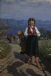 A Girl with Goats by a Fjord-Hans Andreas Dahl-Giclee Print