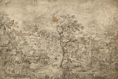 View of Delfgauw, with Abraham and the Three Angels (Pen and Ink and Wash on Paper)-Hans Bol-Giclee Print