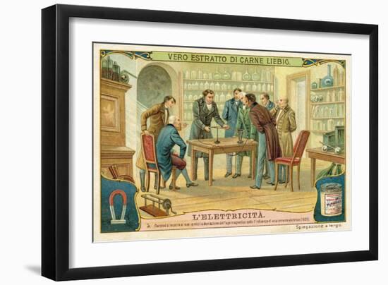 Hans Christian Oersted Showing His Friends the Deviation of the Magnetic Needle under the Influence-null-Framed Giclee Print