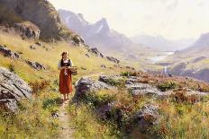 A Girl with Goats by a Fjord-Hans Dahl-Giclee Print
