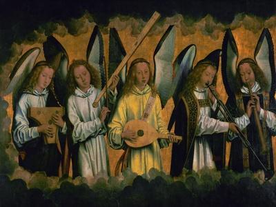 Angels making music; left panel of a triptych, around 1487-1490. Inv.778.