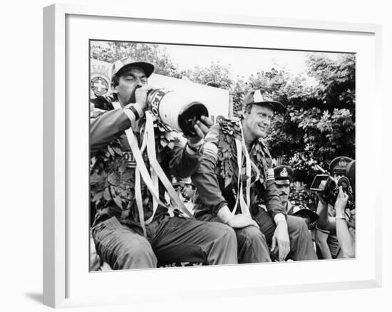 Hans Thorszelius Drinking Champagne and Bjorn Waldegaard, Winners of the Acropolis Rally, 1979-null-Framed Photographic Print