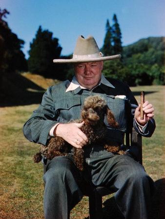Sir Winston Churchill Wearing Straw Hat 
