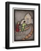 Hansel and Gretel Follow the Path up to the Witches House-Jennie Harbour-Framed Art Print