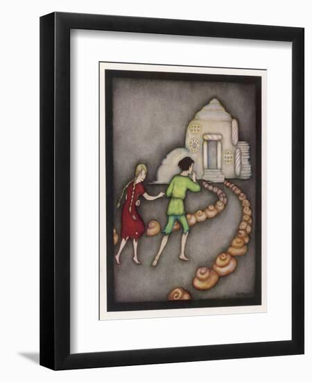 Hansel and Gretel Follow the Path up to the Witches House-Jennie Harbour-Framed Art Print