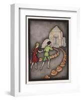 Hansel and Gretel Follow the Path up to the Witches House-Jennie Harbour-Framed Art Print