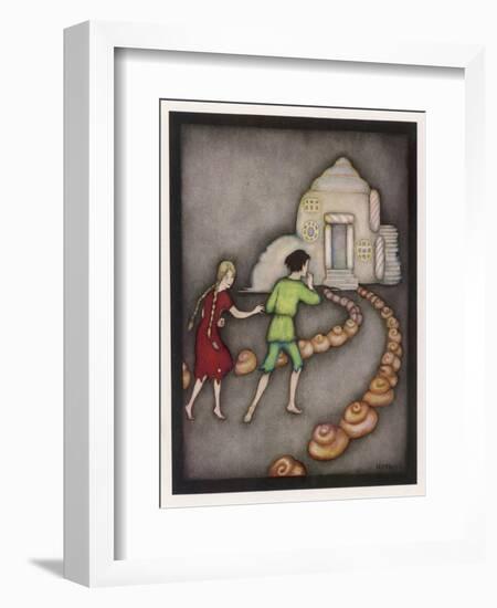 Hansel and Gretel Follow the Path up to the Witches House-Jennie Harbour-Framed Art Print