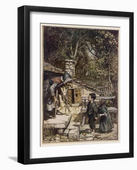 Hansel and Gretel, Meet Witch-Arthur Rackham-Framed Photographic Print