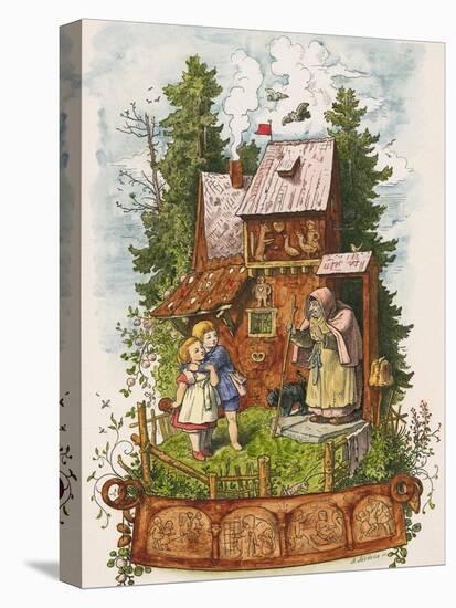Hansel and Gretel Outside the Gingerbread House-Ludwig Richter-Stretched Canvas
