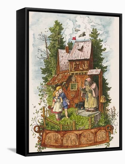 Hansel and Gretel Outside the Gingerbread House-Ludwig Richter-Framed Stretched Canvas