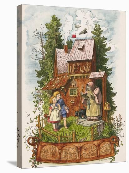 Hansel and Gretel Outside the Gingerbread House-Ludwig Richter-Stretched Canvas