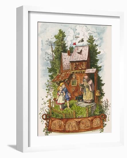 Hansel and Gretel Outside the Gingerbread House-Ludwig Richter-Framed Giclee Print