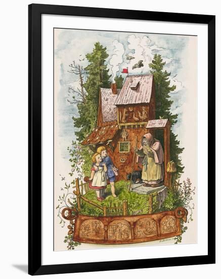 Hansel and Gretel Outside the Gingerbread House-Ludwig Richter-Framed Giclee Print