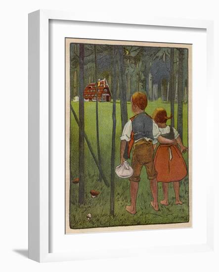 Hansel and Gretel See a Pretty Cottage in the Distance and Think They Might Shelter There-Willy Planck-Framed Art Print