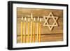 Hanukkah Candle on Wooden Background-Yastremska-Framed Photographic Print