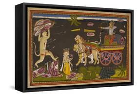 Hanuman Fighting-null-Framed Stretched Canvas