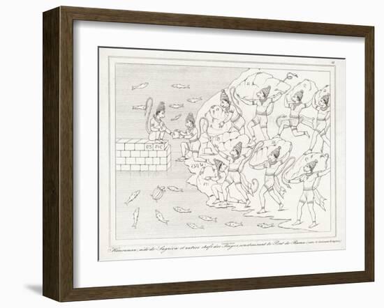 Hanuman the Monkey God and His Monkey Companions Build the Bridge of Rama to Ceylon-Lemaitre-Framed Art Print