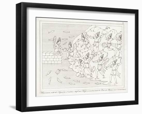 Hanuman the Monkey God and His Monkey Companions Build the Bridge of Rama to Ceylon-Lemaitre-Framed Art Print