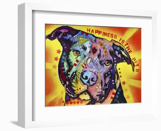 Happiness Is The Pits Sunray, Dogs, Pets, Pit Bull, red and yellow, Pop Art, Stencils, Motivational-Russo Dean-Framed Giclee Print