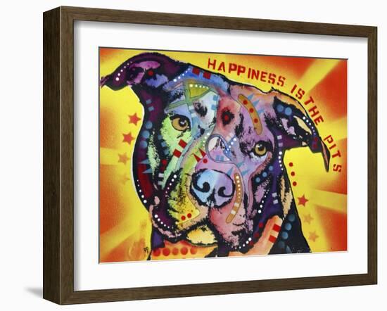 Happiness Is The Pits Sunray, Dogs, Pets, Pit Bull, red and yellow, Pop Art, Stencils, Motivational-Russo Dean-Framed Giclee Print