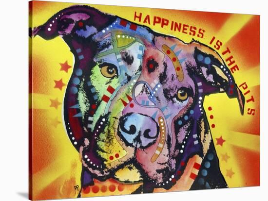Happiness Is The Pits Sunray, Dogs, Pets, Pit Bull, red and yellow, Pop Art, Stencils, Motivational-Russo Dean-Stretched Canvas