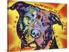 Happiness Is The Pits Sunray, Dogs, Pets, Pit Bull, red and yellow, Pop Art, Stencils, Motivational-Russo Dean-Stretched Canvas